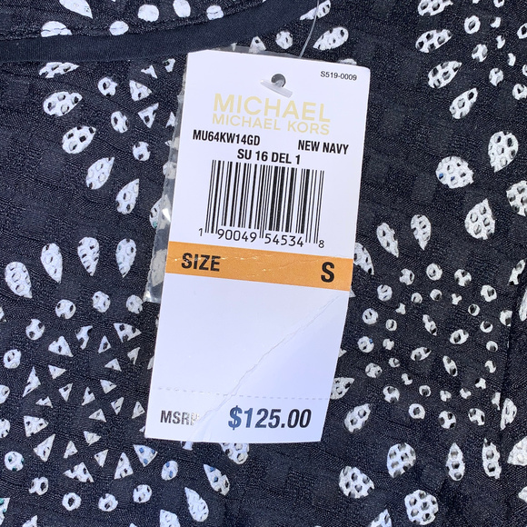 NWT MICHAEL KORS Navy White Lazer Cut Dress Top Size Small - Picture 2 of 6